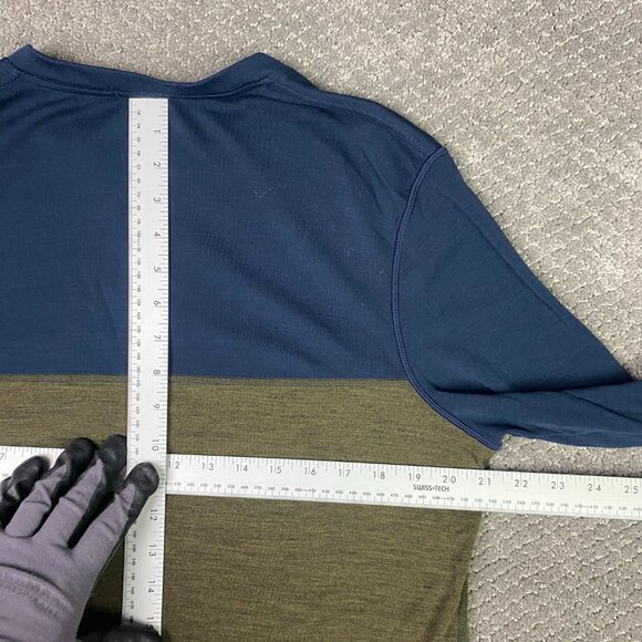 Smartwool Merino Sport 250 Henley Shirt Mens Medium Green Blue Hiking Base Layer - Picture 8 of 10